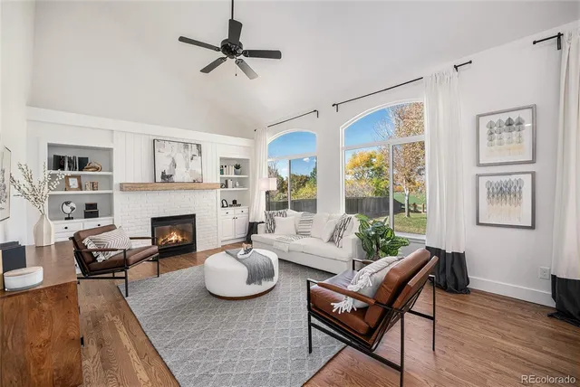 a living room with furniture or couch and a fireplace