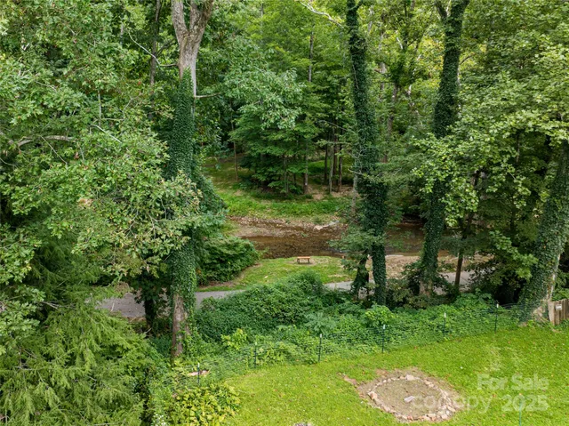a aerial view of a house with yard and green space