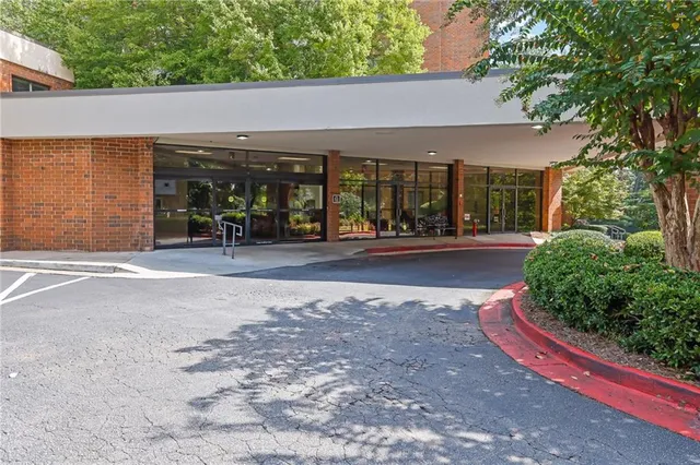 a view of a chairs in front of a building