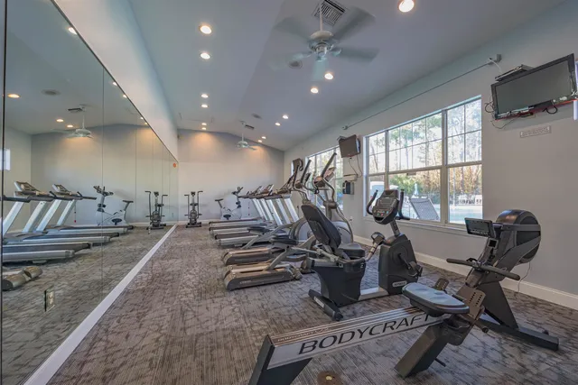 a view of a room with gym equipment