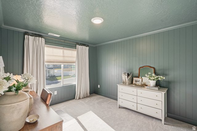 870 North Ada Loop Lehi, UT 84048 - Photo 32 of 51 Room featuring vertical paneling, crown molding, recessed lighting, and carpet flooring