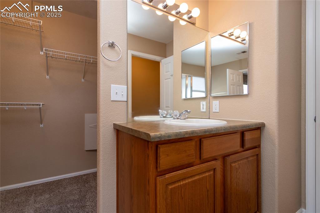 4829 Harrier Ridge Drive Colorado Springs, CO 80916 - Photo 30 of 50 a bathroom with a sink and a mirror