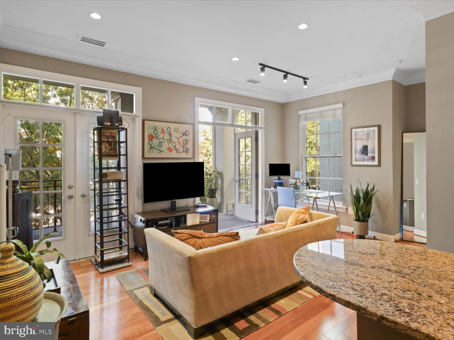 1023 North Royal Street, Unit 214 Alexandria, VA 22314 - Photo 7 of 38 a living room with fireplace furniture and a flat screen tv