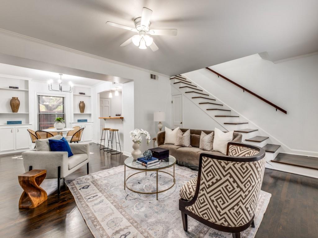 6431 Bordeaux Avenue Dallas, TX 75209 - Photo 2 of 18 a living room with furniture or couch and a ceiling fan