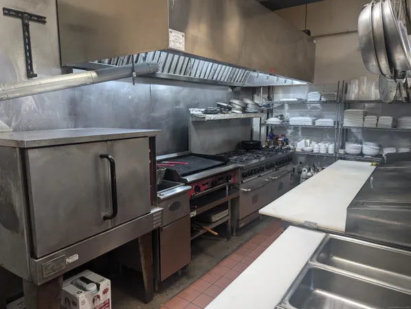 a kitchen with lots of counter top space