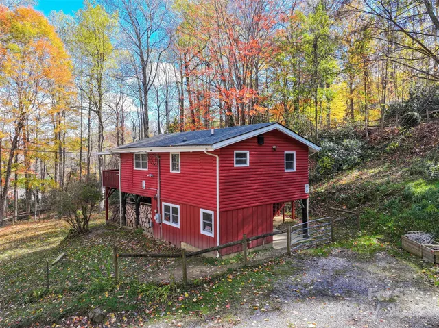 a view of a backyard with a tree