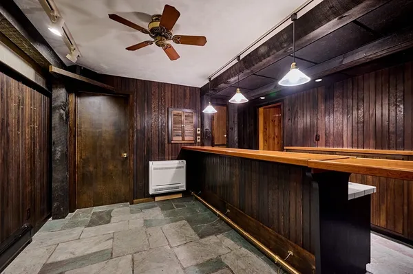 a view of a room with shelves
