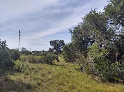 a view of a field with small trees