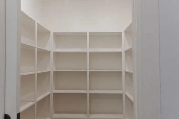 a view of an empty room with empty racks