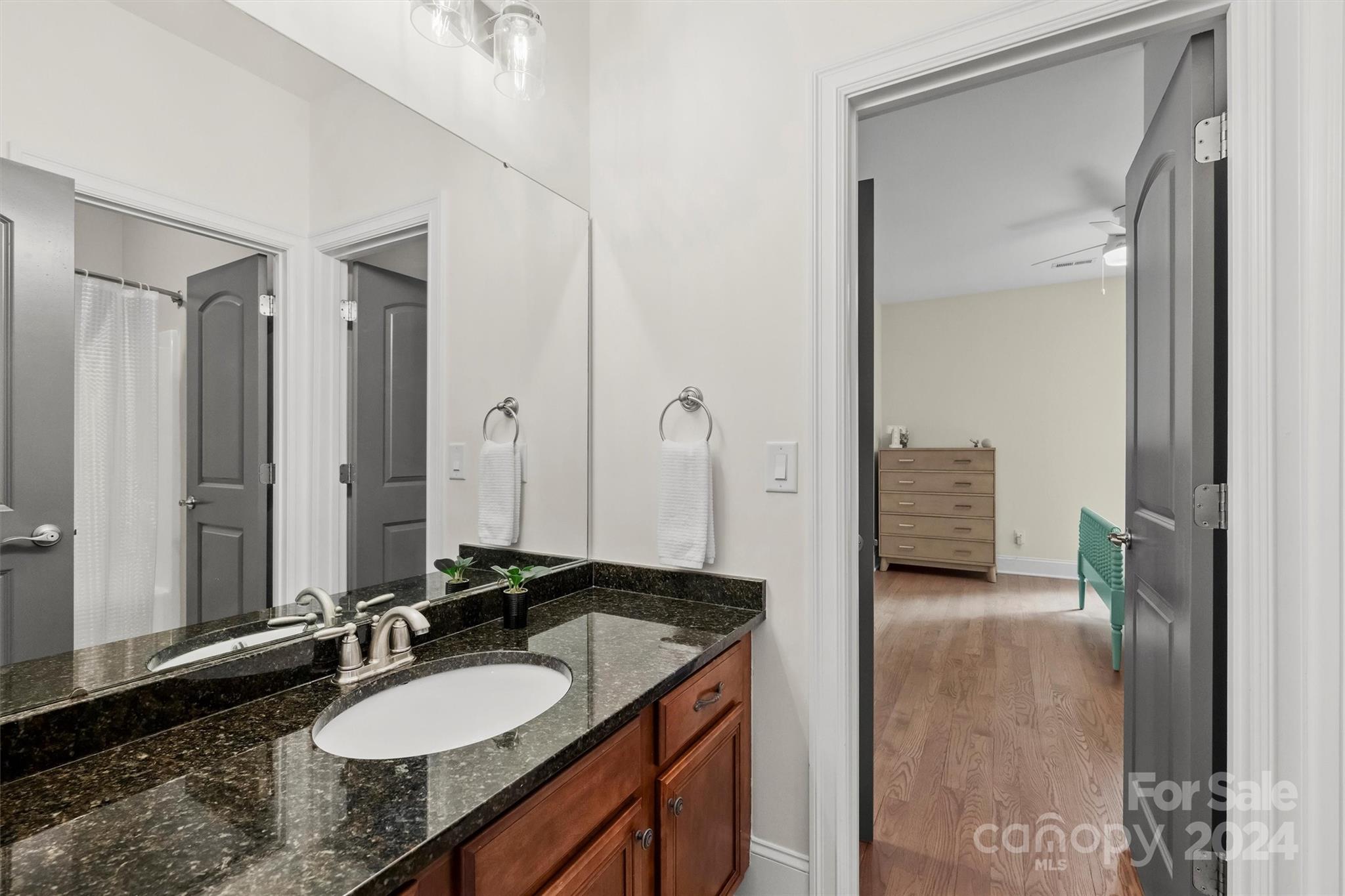 7019 Montgomery Road Lake Wylie, SC 29710 - Photo 34 of 48 a bathroom with a granite countertop sink and a mirror