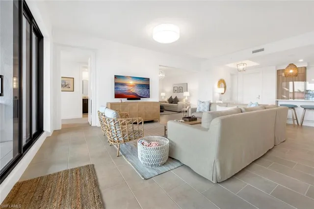 a living room with a couch and a table