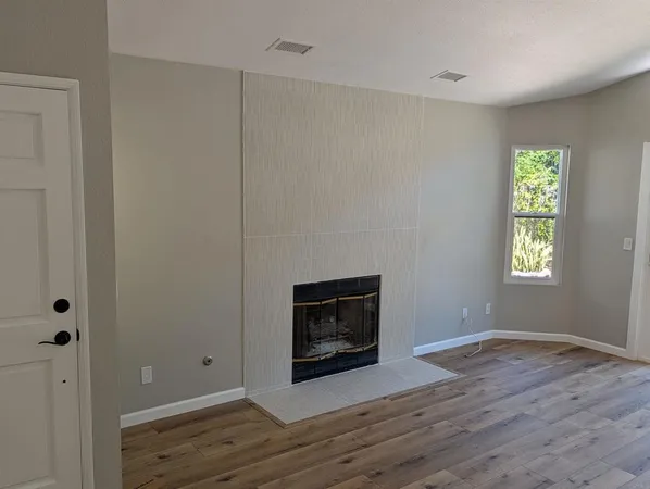 a view of a room with a window