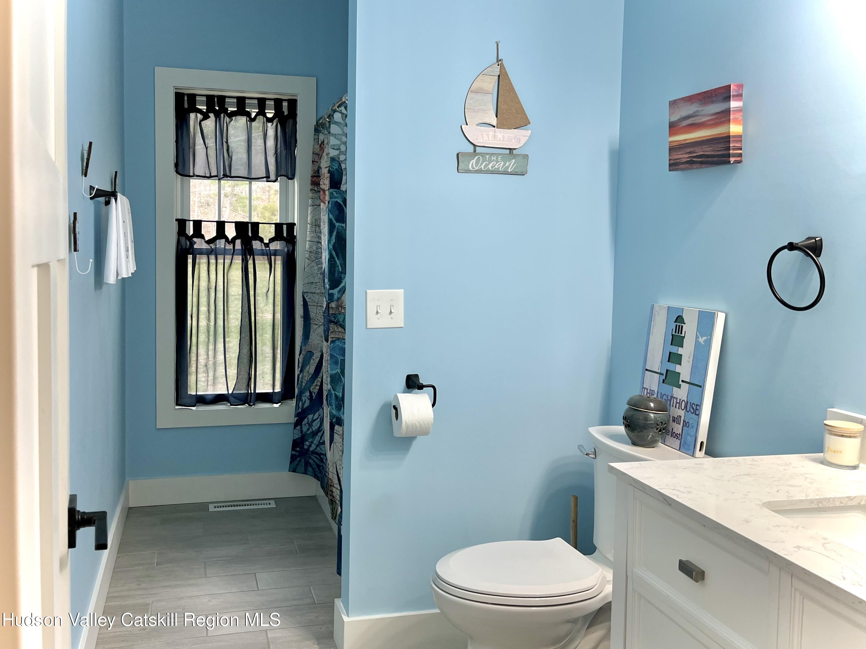 685 Sandy Plains Road Athens, NY 12451 - Photo 16 of 37 a bathroom with a granite countertop toilet and a sink