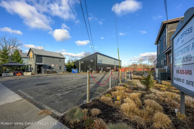 an outdoor space with seating