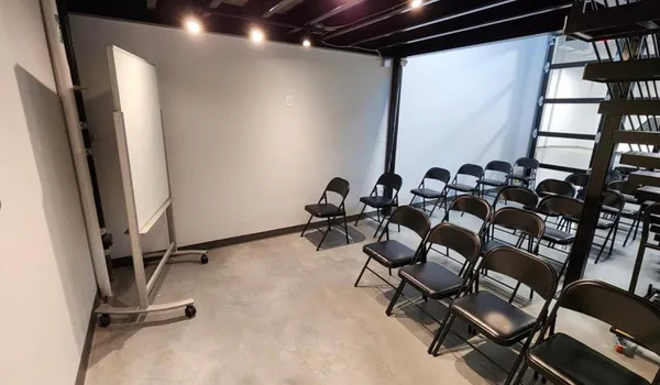 a table and chairs in a room