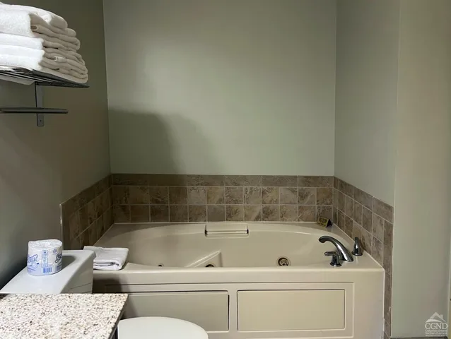 a bathroom with a bathtub