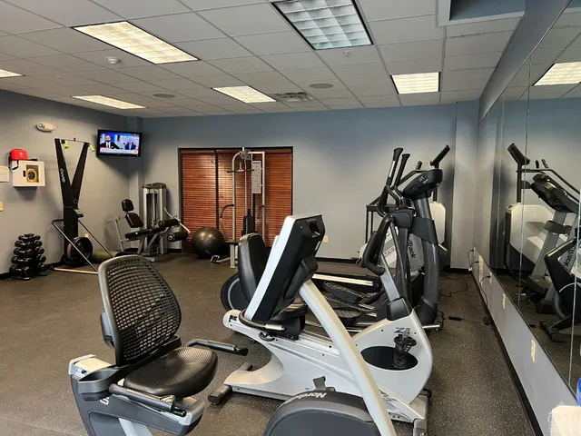 a view of a room with gym equipment