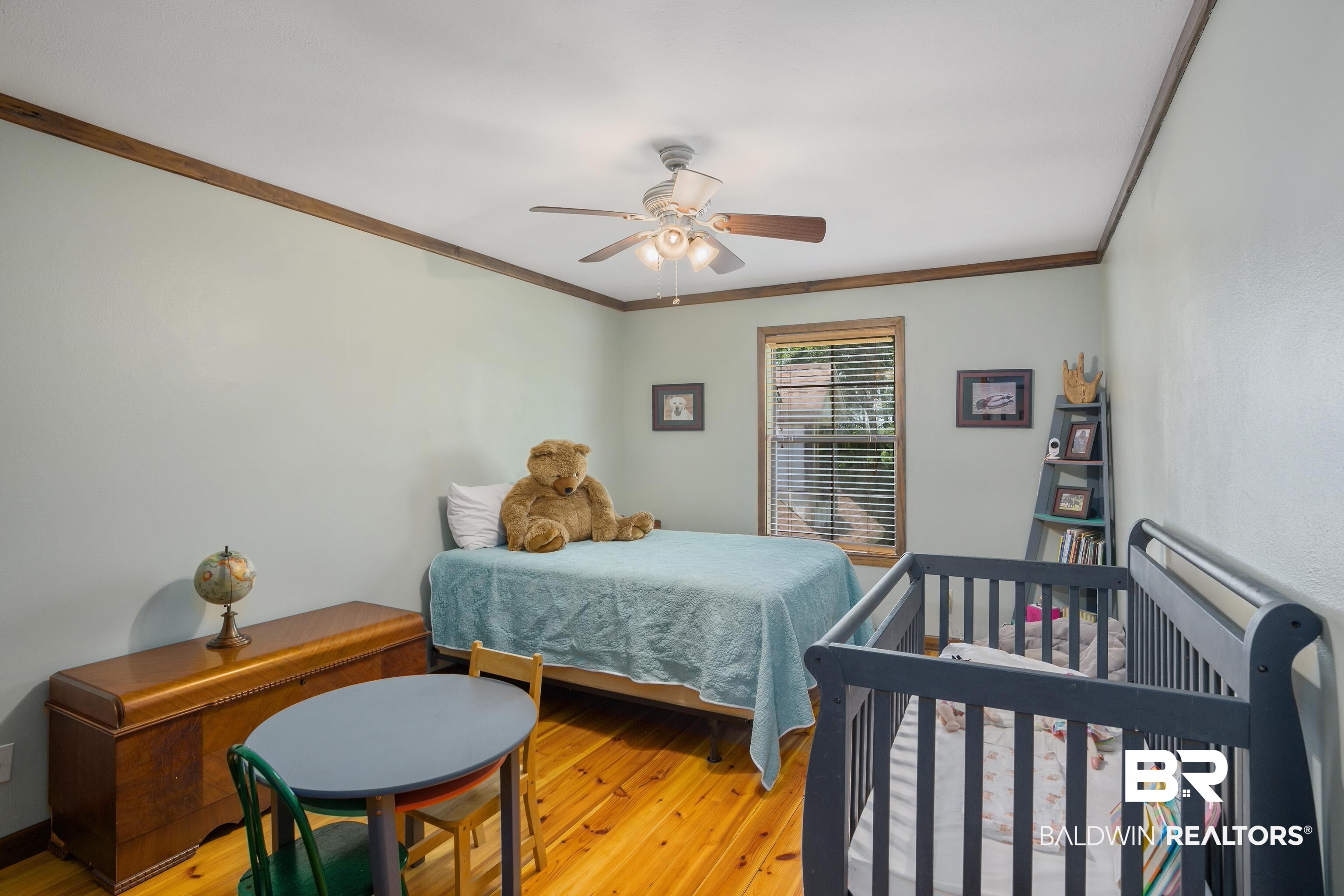 13253 Mary Ann Bch Road Fairhope, AL 36532 - Photo 21 of 54 Bedroom with ornamental molding, ceiling fan, and hardwood / wood-style floors