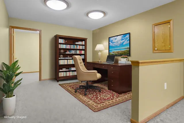 a living room with furniture and a rug