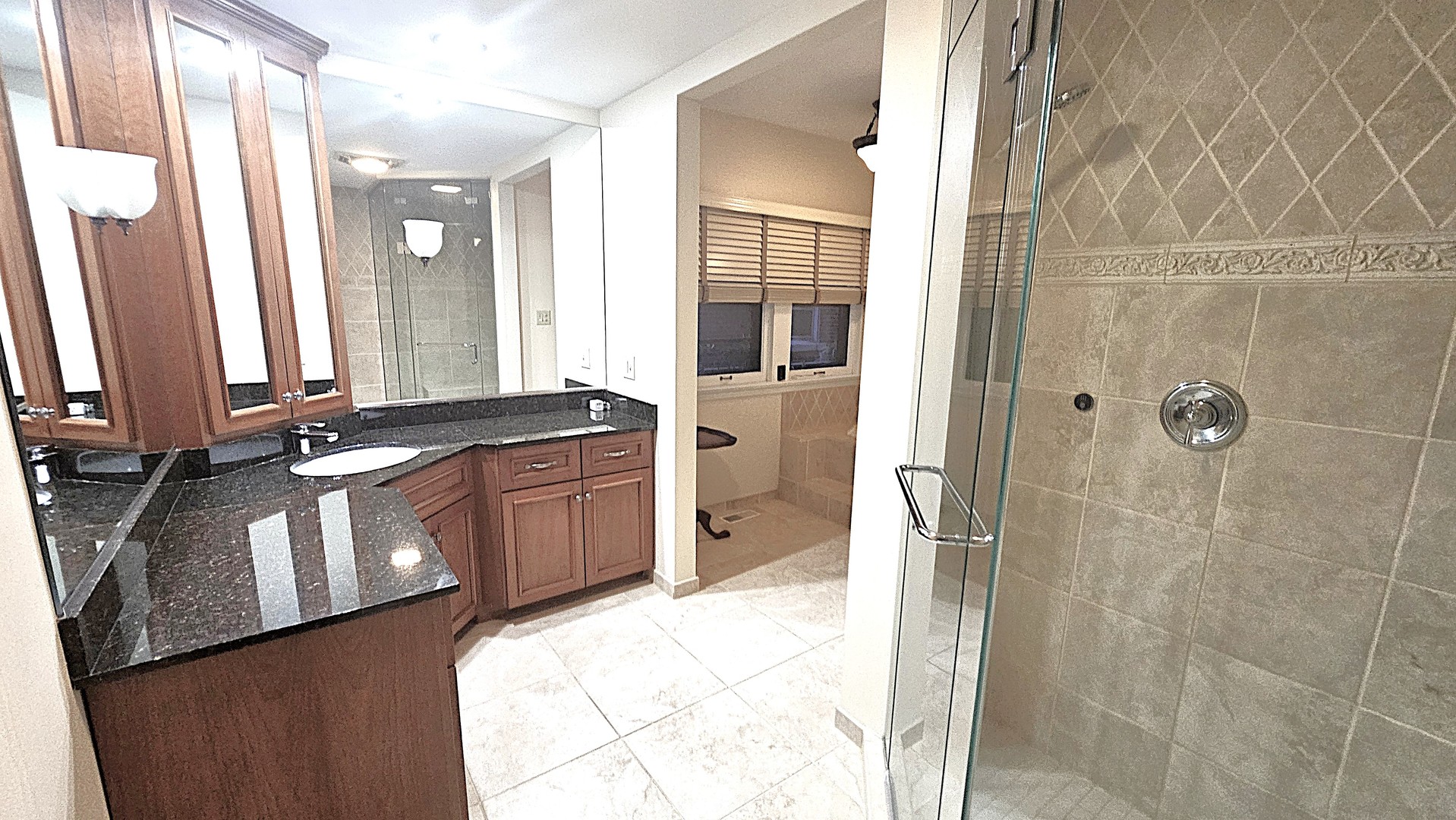 410 North Raynor Avenue, Unit 1W Joliet, IL 60435 - Photo 42 of 64 a bathroom with a double vanity sink a mirror and a shower