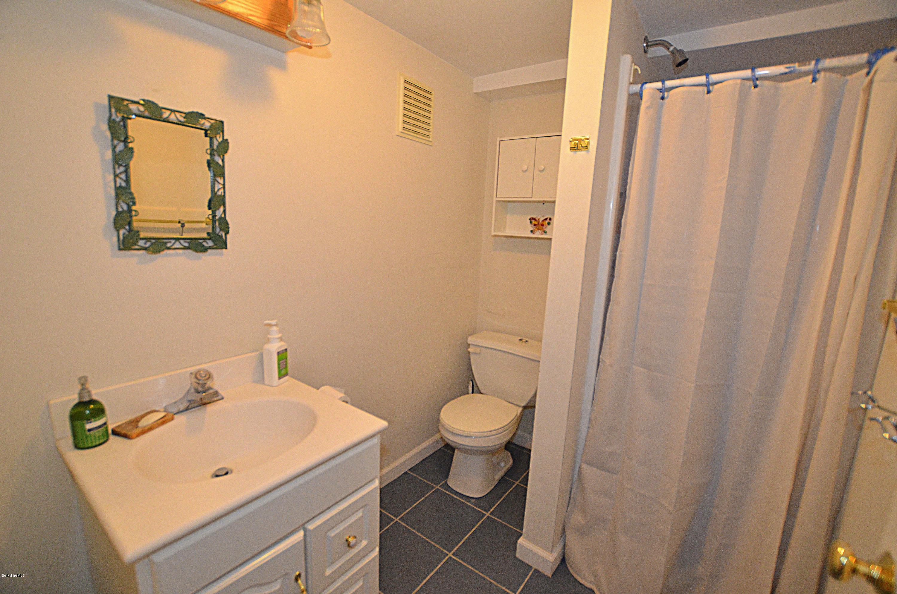 982 Fred Snow Road Becket, MA 01223 - Photo 21 of 21 a bathroom with a sink a toilet and shower curtain
