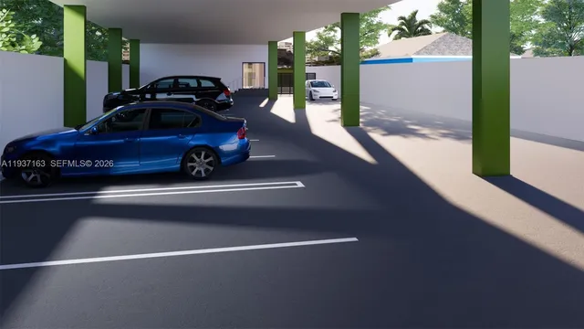 a view of a car parked front of a house