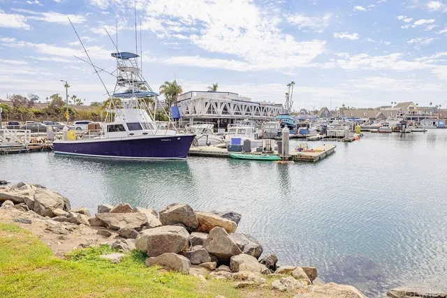 a view of a lake with boats