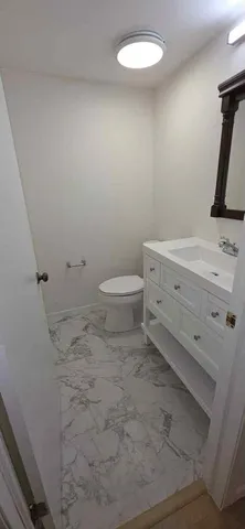 a bathroom with a sink a toilet and a mirror