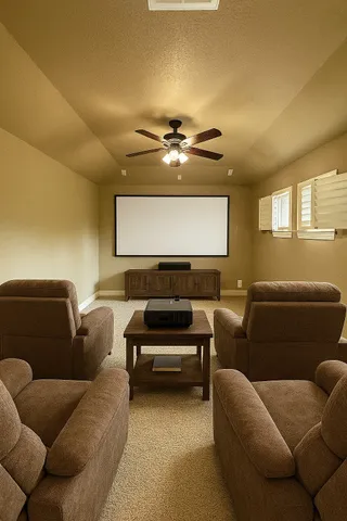 a living room with furniture a large window and a chandelier