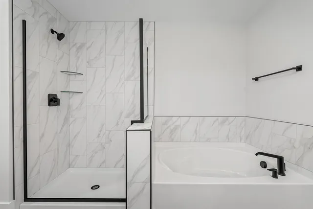 a bathroom with a bathtub