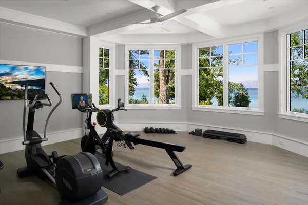 a view of a room with gym equipment