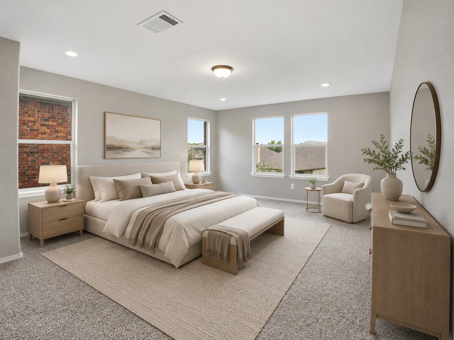 670 Landon Samuel Loop Pflugerville, TX 78660 - Photo 6 of 22 Spacious room featuring light gray walls, plush carpeting, multiple windows providing natural light, recessed lighting, and a ceiling-mounted light fixture