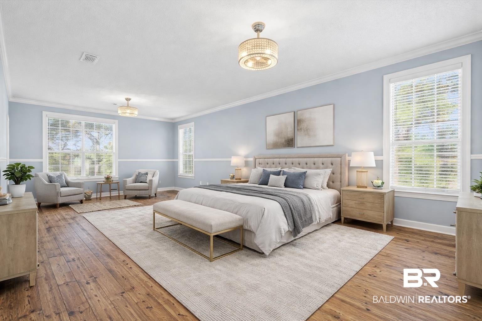 7650 Iron Rush Road Wilmer, AL 36587 - Photo 17 of 34 Oversized Bedroom Virtually Staged with crown molding and wood-type flooring.