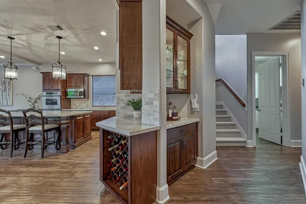 a kitchen with lots of counter top space