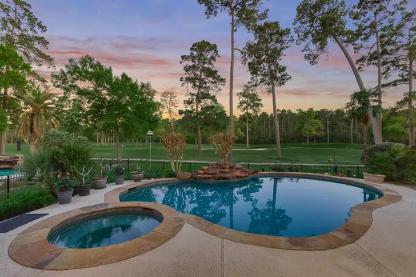 a view of a swimming pool with a yard