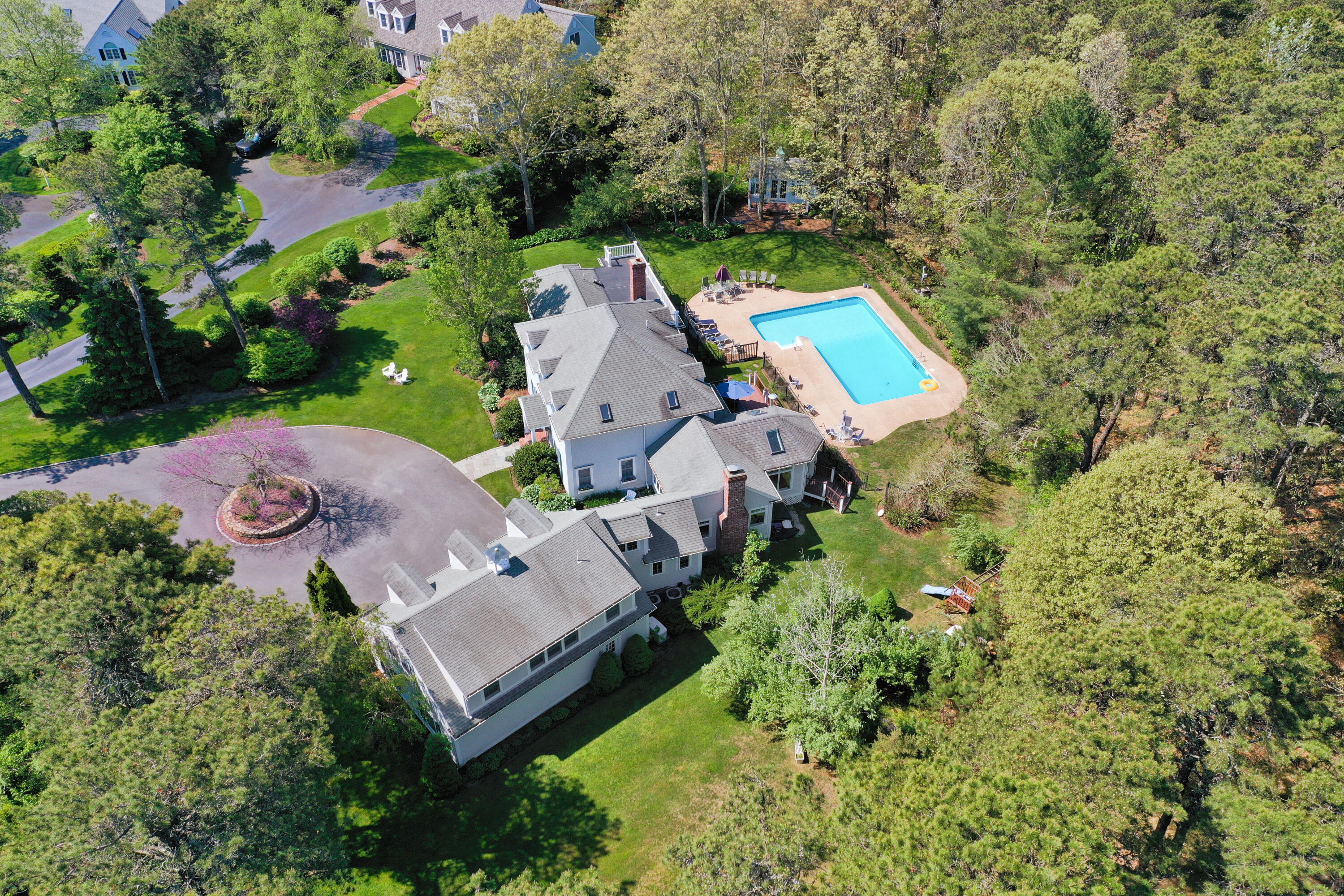 80 Farm Valley Road Osterville, MA 02655 - Photo 43 of 47 an aerial view of house with yard swimming pool and outdoor seating