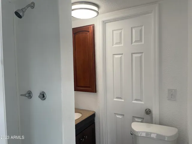 a bathroom with a toilet a sink and mirror