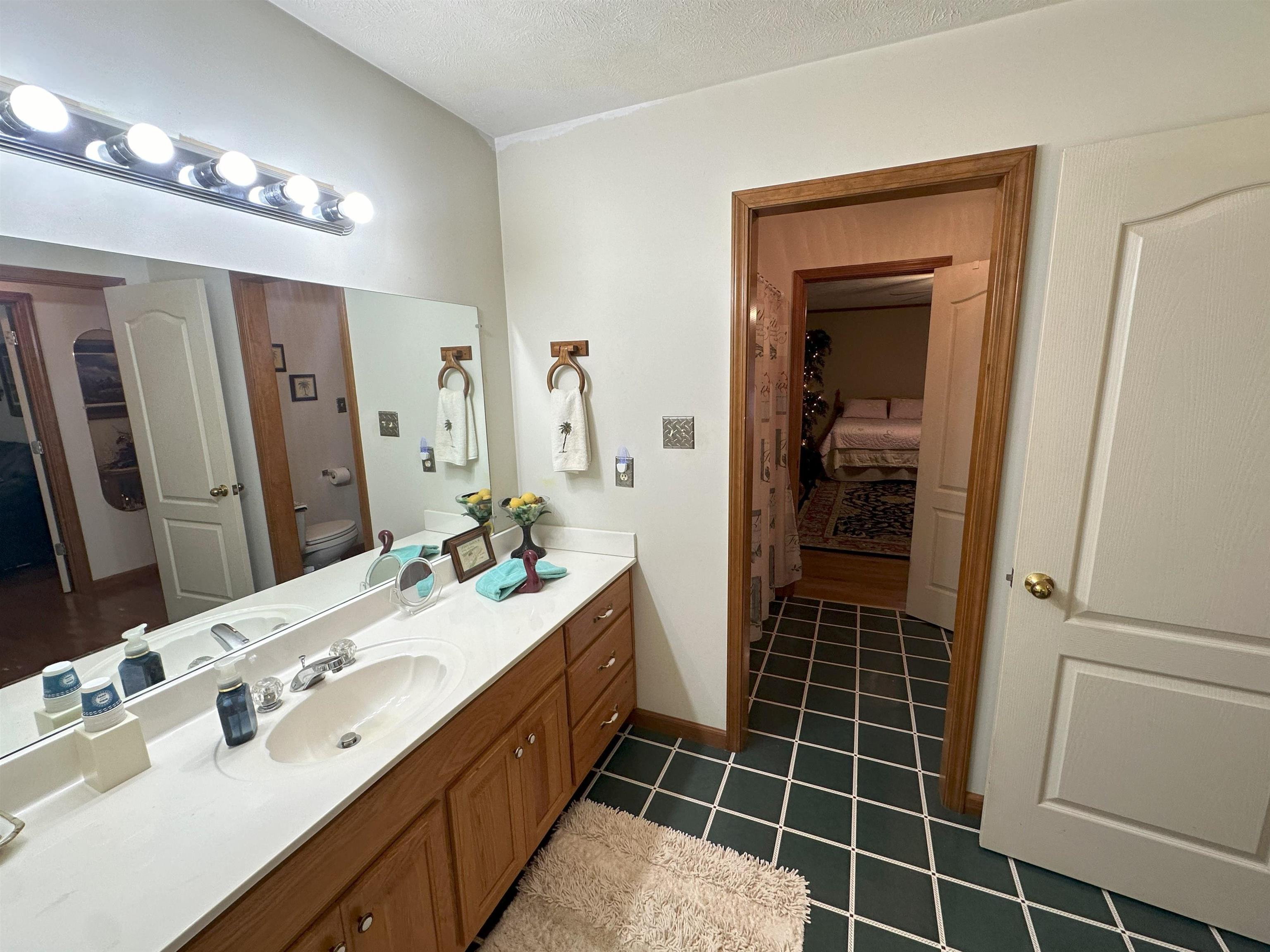 883 Crucifer Road Huron, TN 38345 - Photo 19 of 22 Bathroom featuring toilet, a textured ceiling, vanity, and tile patterned flooring