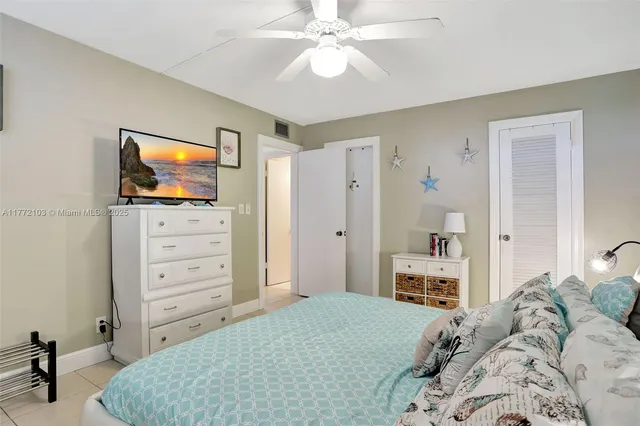 a bedroom with a bed and a television