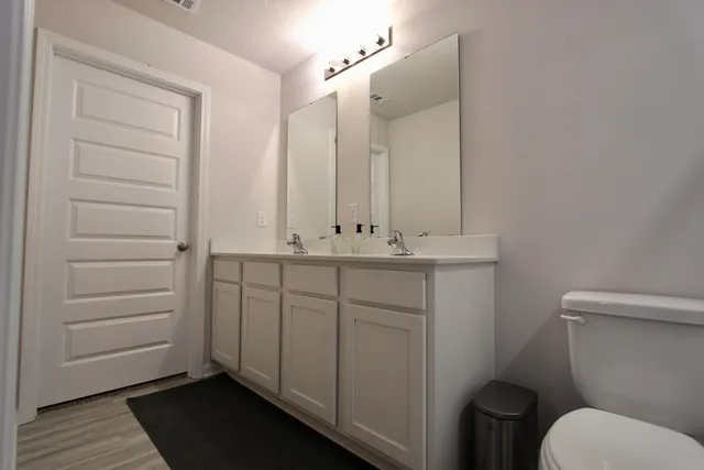 a bathroom with a sink toilet and vanity