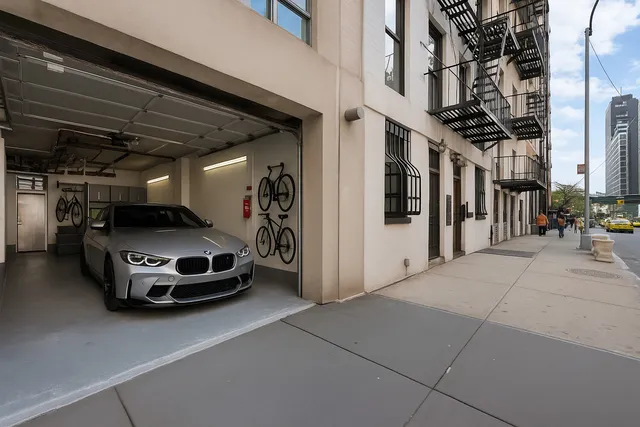 a car parked in front of a building