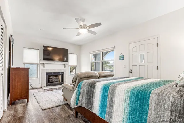 a view of a balcony with wooden floor
