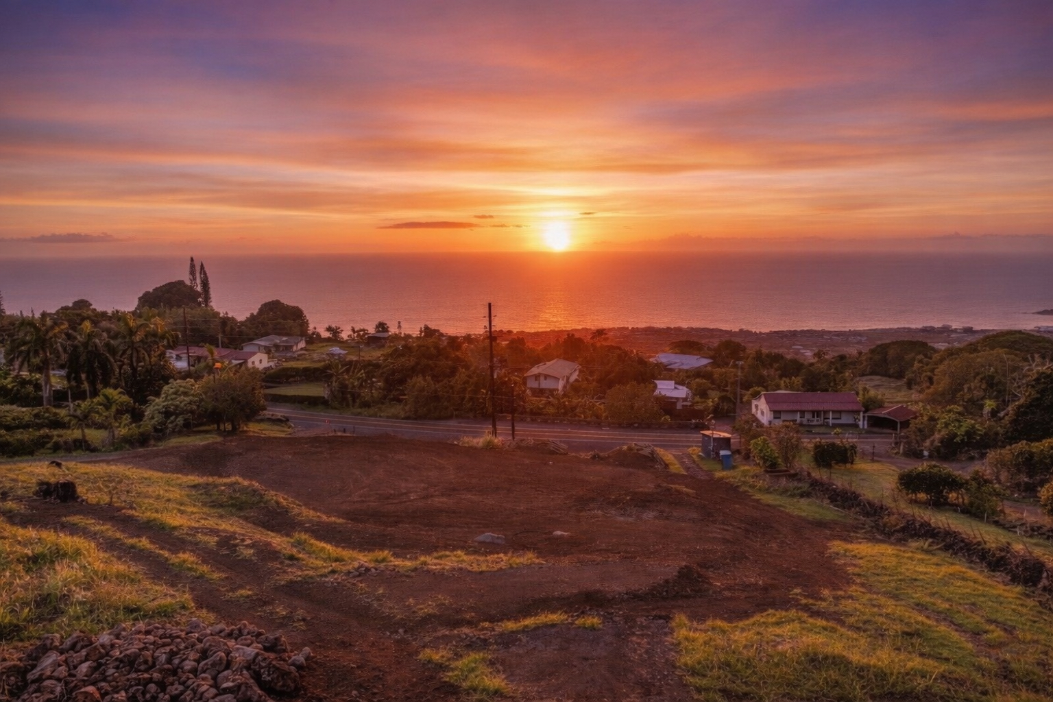 a view of a city with sunset view