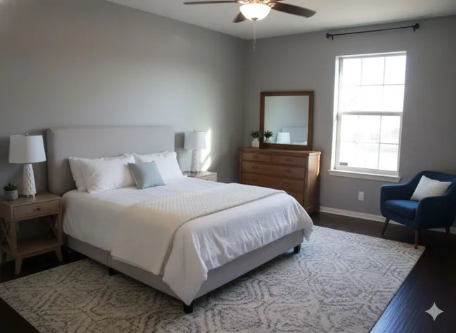 a bedroom with a bed and window