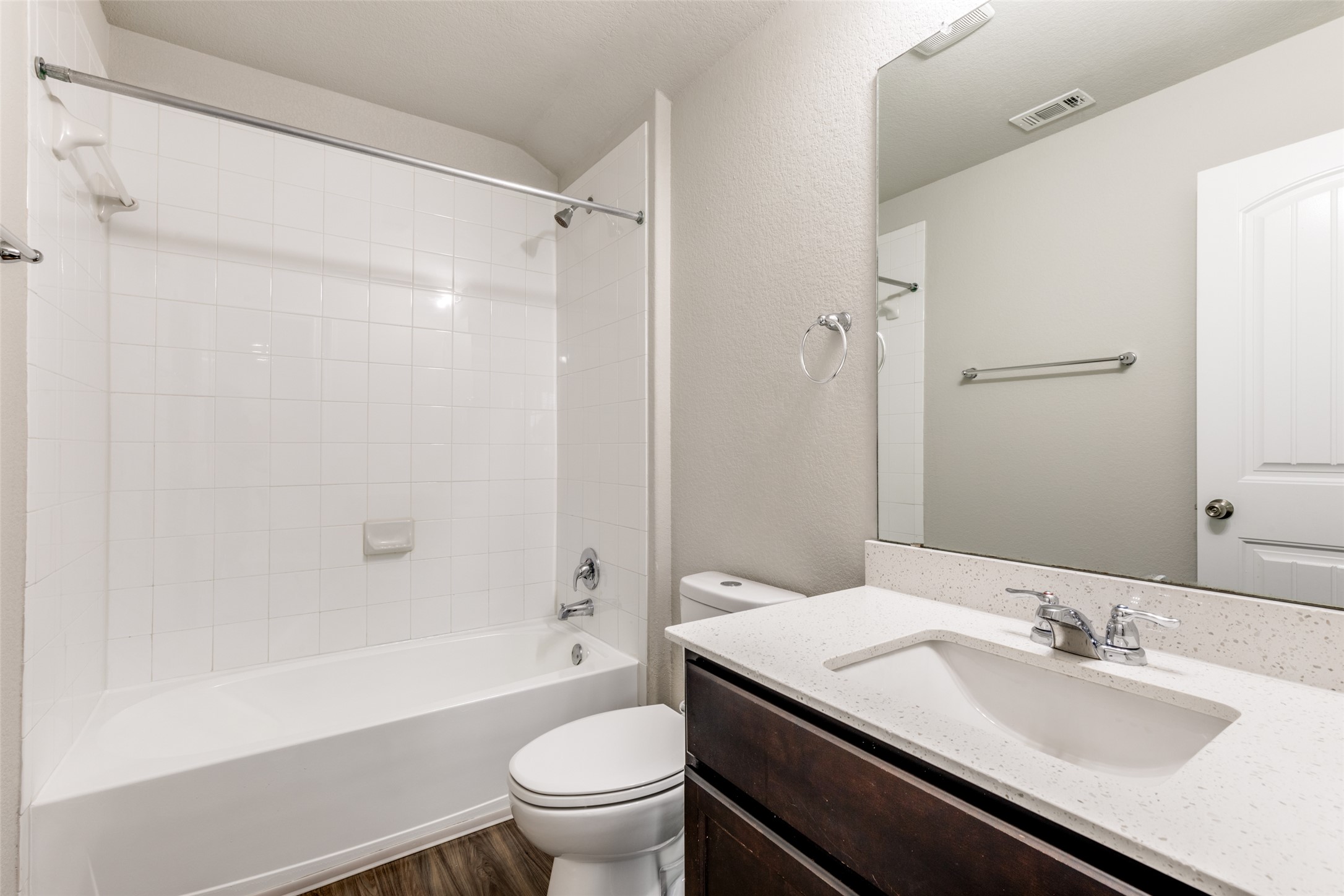 348 Shiner Lane Georgetown, TX 78626 - Photo 20 of 37 a bathroom with a granite countertop sink toilet and shower