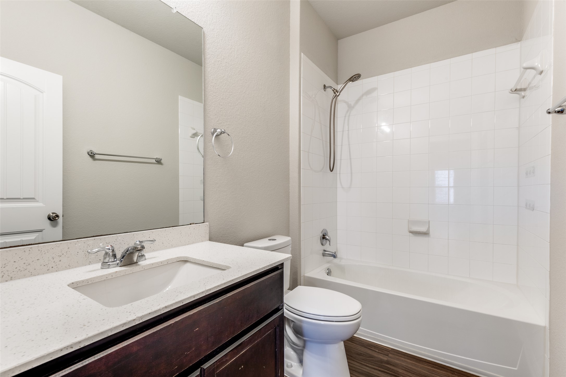 348 Shiner Lane Georgetown, TX 78626 - Photo 31 of 37 a bathroom with a granite countertop sink toilet and shower