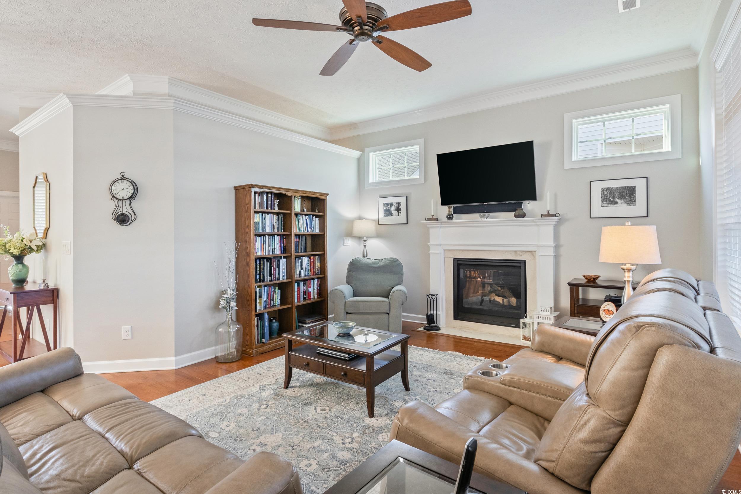 858 Edgewater Drive Murrells Inlet, SC 29576 - Photo 7 of 39 Living room with ceiling fan, wood-type flooring,