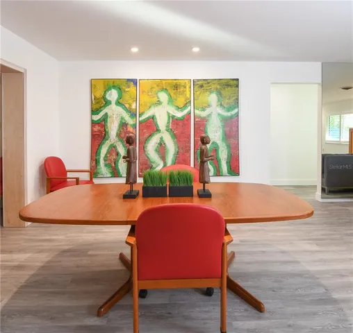 a room with table and couch