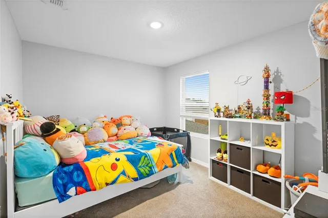 a bedroom with a bed and closet