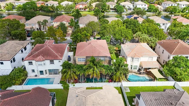 an aerial view of multiple houses with yard